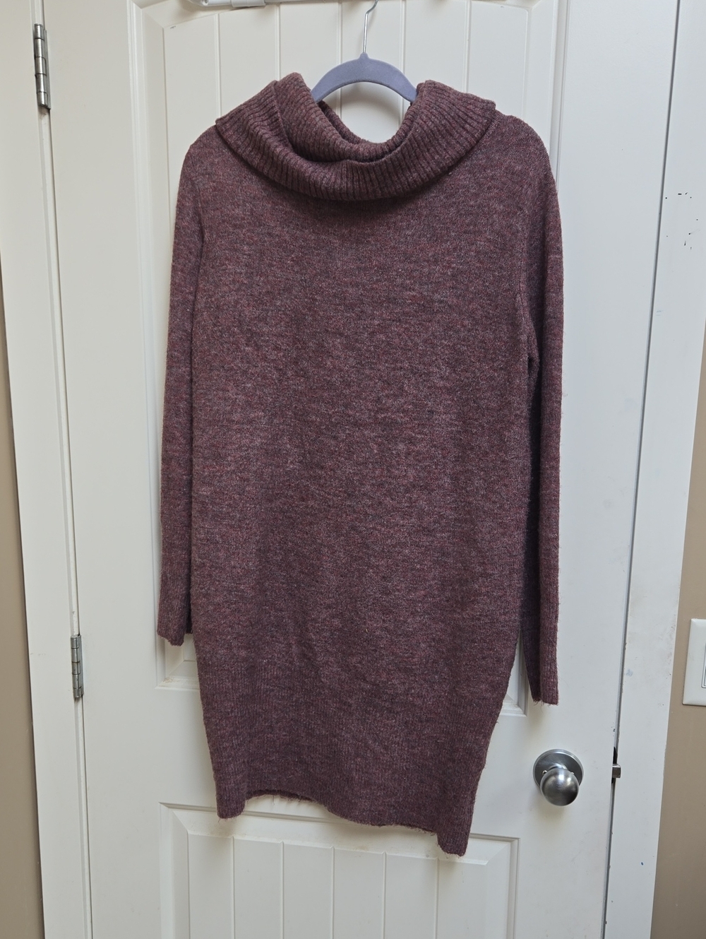 Women's Cowl Neck Sweater Dress in Dusty Mauve M/L